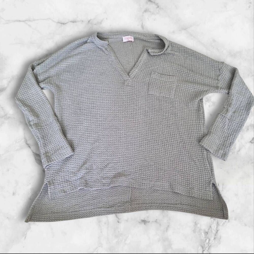 Pink Lily Gray Waffle Knit Long Sleeve Size Small